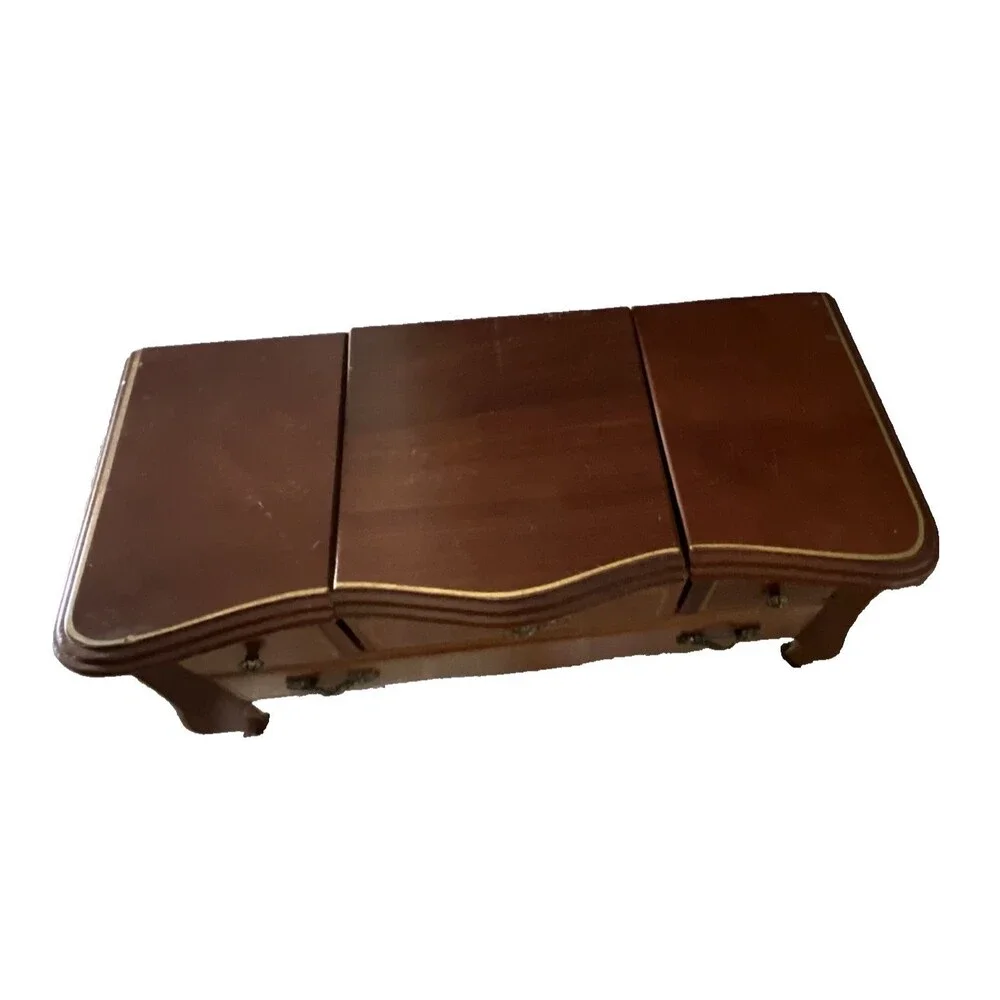 Vintage Mid Century Musical Wooden Jewelry Box, Drawers, Mirror, Velvet Lined